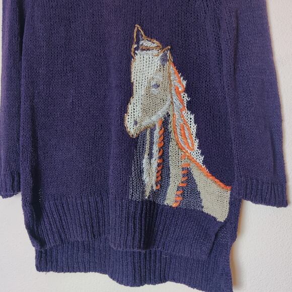 Moth Anthropologie Purple Embroidered Preppy Saddleback Horse Sweater Small Twee - Picture 6 of 14